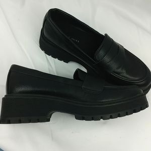 SINCERELY JULES Rocker Black Platform Chunky Loafers